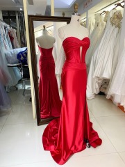 Wholesale Red mermaid satin long gown sweetheart prom evening dress 2025