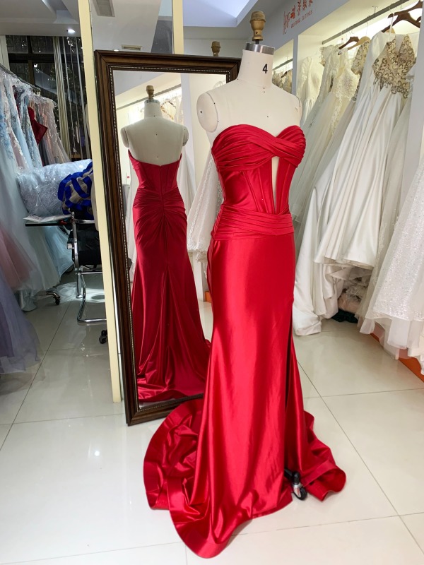 Wholesale Red mermaid satin long gown sweetheart prom evening dress 2025