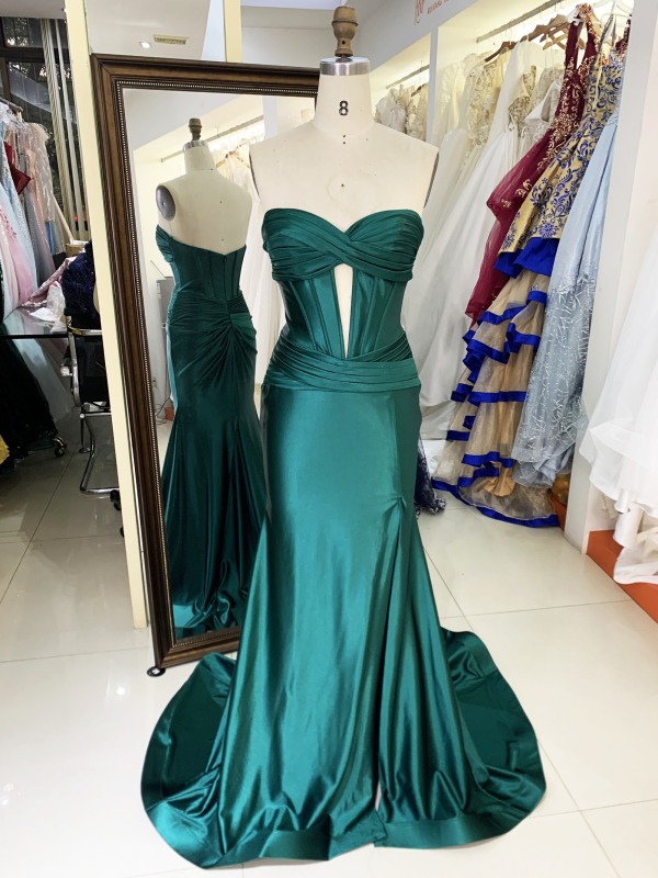 Wholesale Red mermaid satin long gown sweetheart prom evening dress 2025