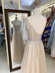 2025 Silver Champagne beading sleeveless A line wholesale prom evening dress 2025