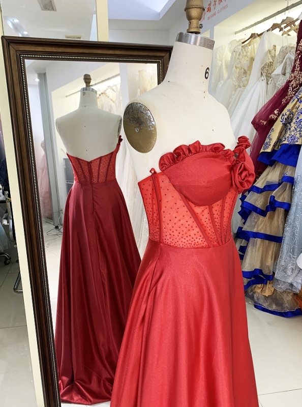 New rose floral hot fix stone shinny wholesale long gowns evening prom dress 2025