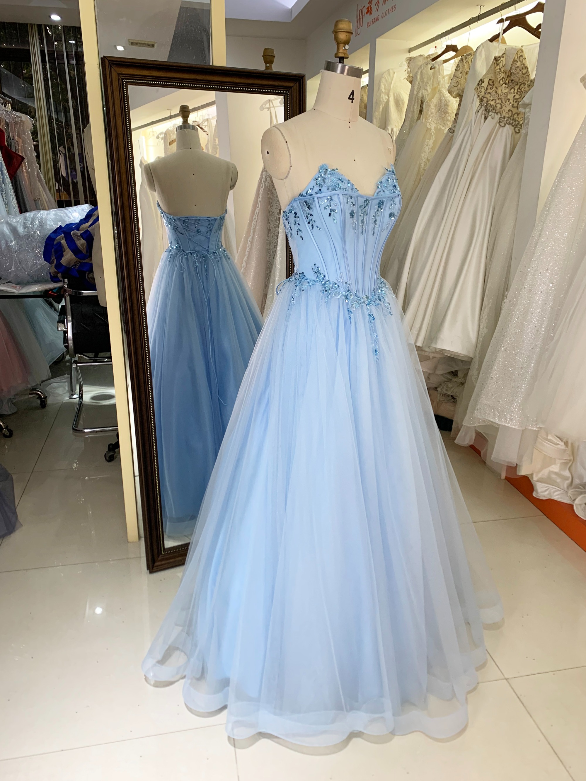Elegant new sky blue wholesale boning party long gowns evening prom dress 2025