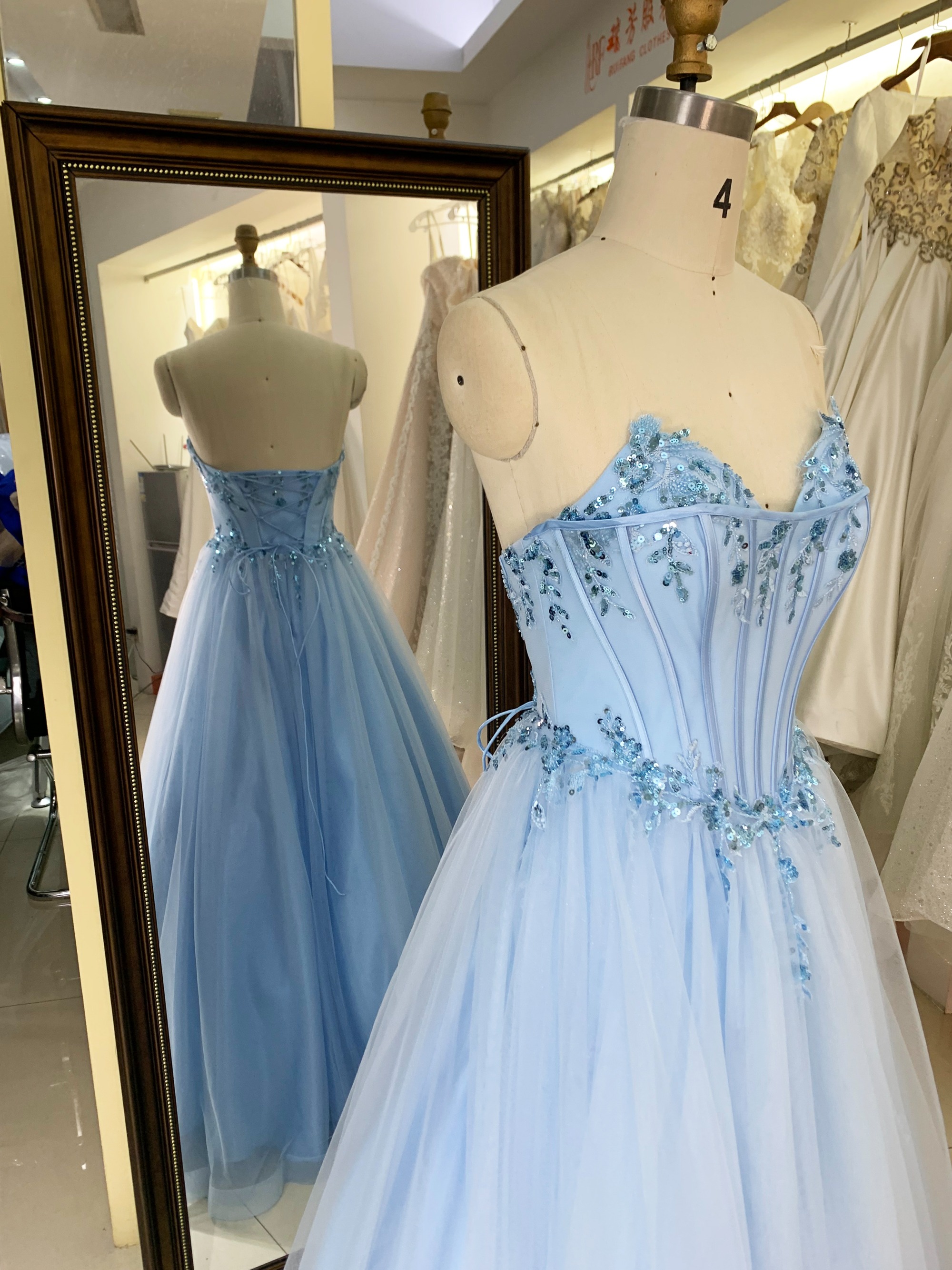 Elegant new sky blue wholesale boning party long gowns evening prom dress 2025