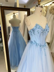 Elegant new sky blue wholesale boning party long gowns evening prom dress 2025