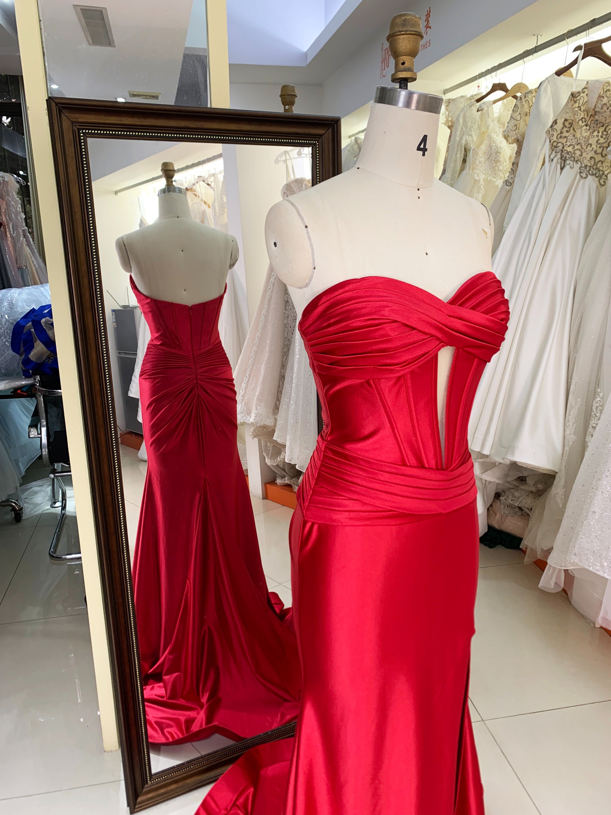 Wholesale Red mermaid satin long gown sweetheart prom evening dress 2025