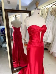 Wholesale Red mermaid satin long gown sweetheart prom evening dress 2025