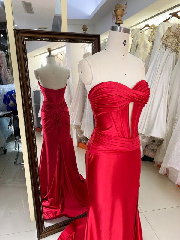 Wholesale Red mermaid satin long gown sweetheart prom evening dress 2025