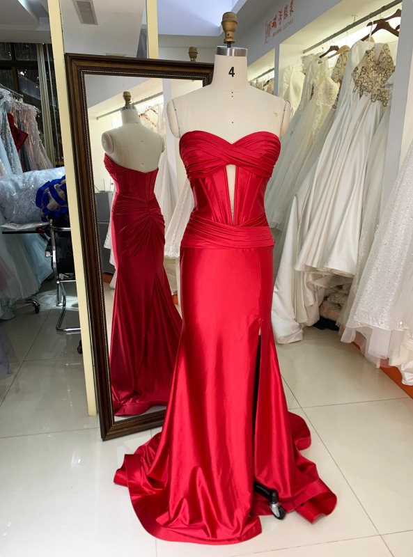 Wholesale Red mermaid satin long gown sweetheart prom evening dress 2025