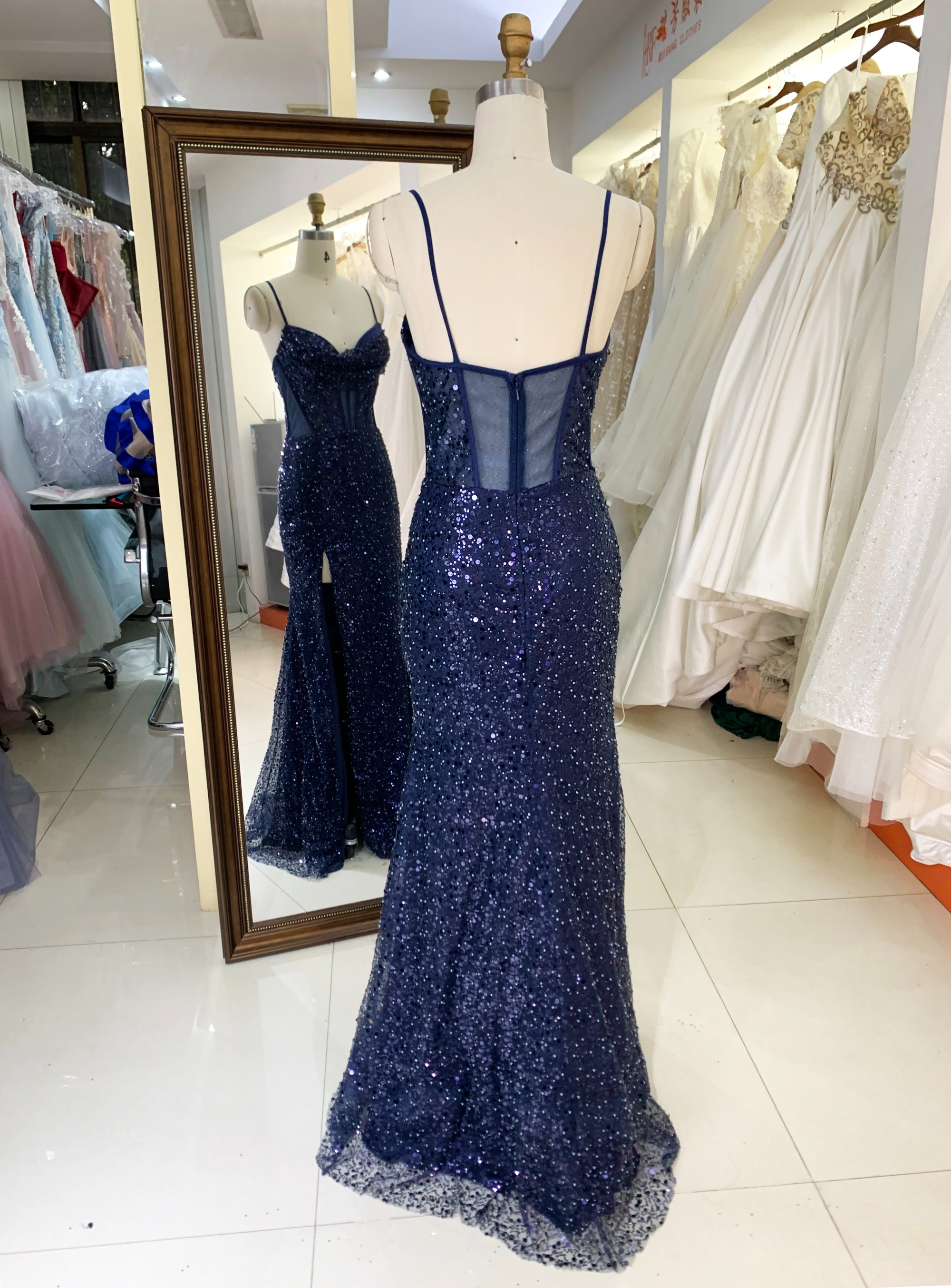 New sequin fabric pleat out skirt wholesale long gowns evening prom dress 2025