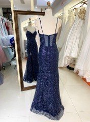 New sequin fabric pleat out skirt wholesale long gowns evening prom dress 2025