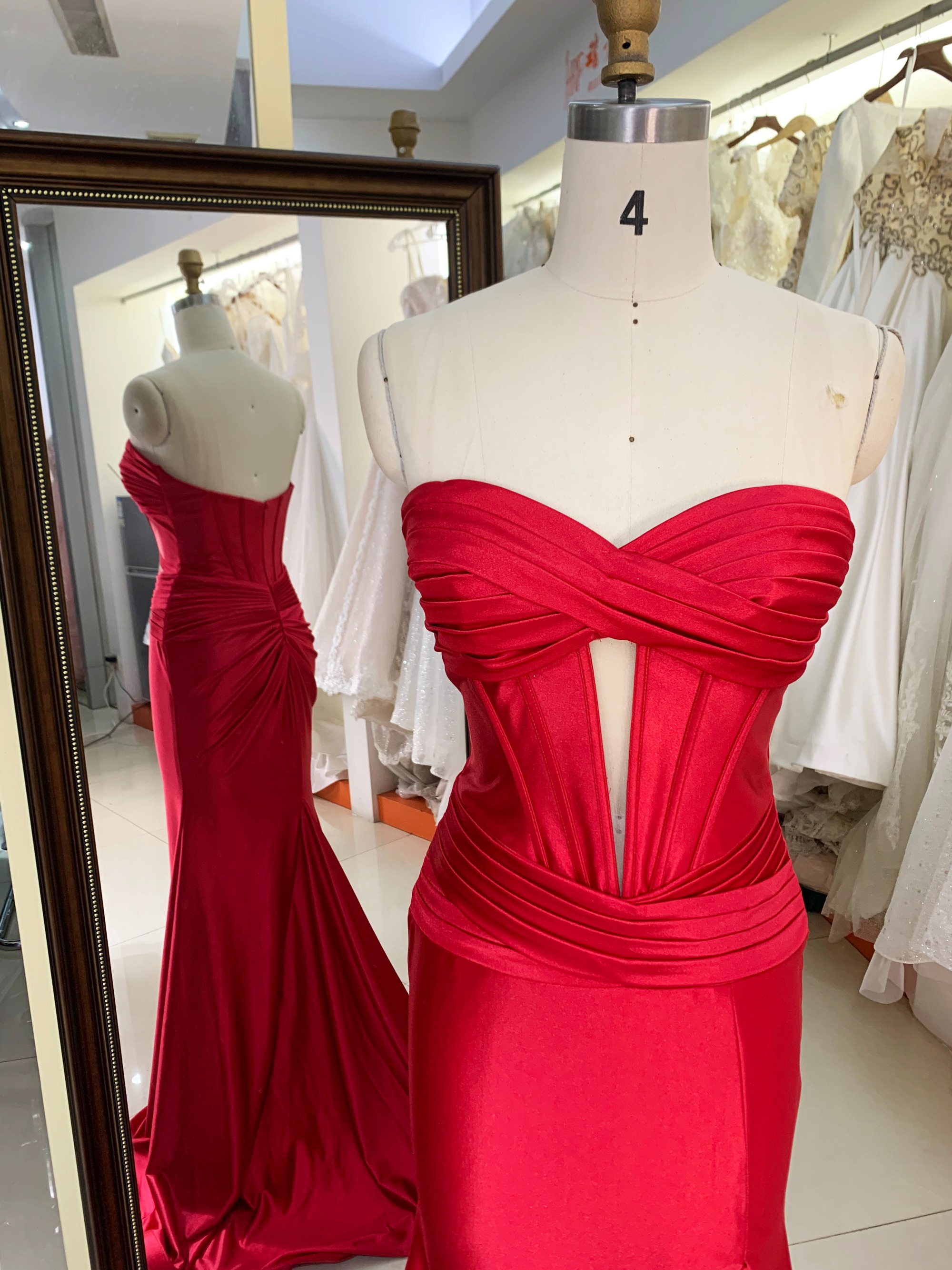 Wholesale Red mermaid satin long gown sweetheart prom evening dress 2025