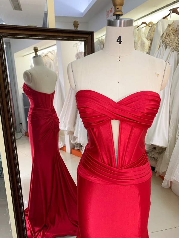 Wholesale Red mermaid satin long gown sweetheart prom evening dress 2025