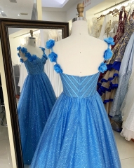 3D Flower off shoulder glitter boning wholesale long gowns evening prom dress 2025