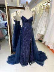 New sequin fabric pleat out skirt wholesale long gowns evening prom dress 2025