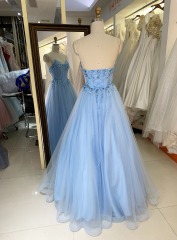 Elegant new sky blue wholesale boning party long gowns evening prom dress 2025