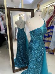 New green one shoulder wholesale outfit long gowns evening dresses for prom night