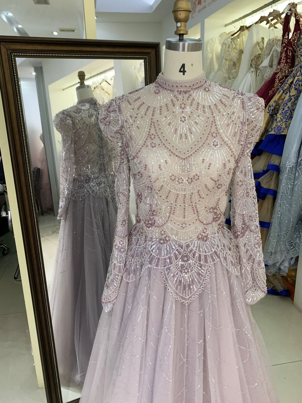New wholesale beading long sleeves evening dress for girl elegant woman luxury 2025