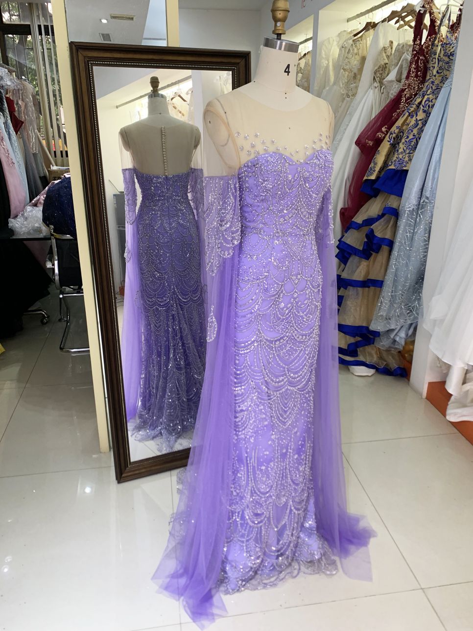 New wholesale beading long sleeves evening dress for girl luxury sequined prom dress 2025