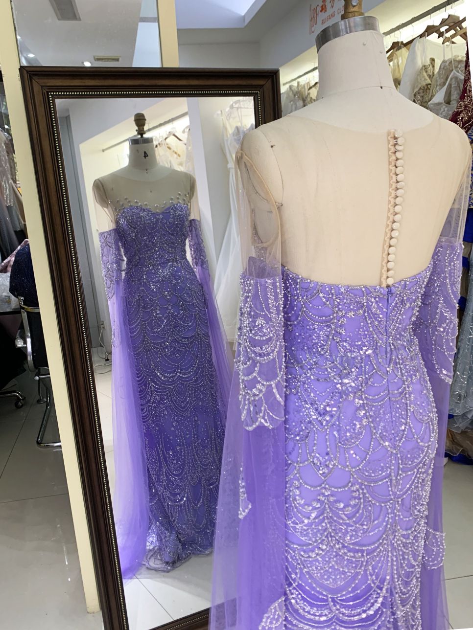 New wholesale beading long sleeves evening dress for girl luxury sequined prom dress 2025
