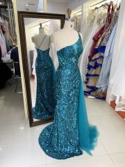 New green one shoulder wholesale outfit long gowns evening dresses for prom night