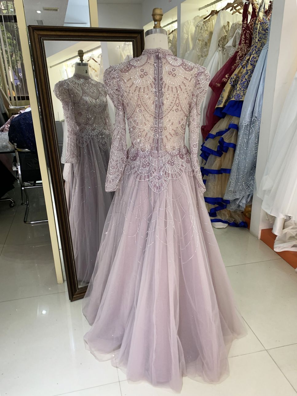 New wholesale beading long sleeves evening dress for girl elegant woman luxury 2025