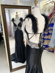 New luxury feather wholesale black prom dress teen long gowns evening for women 2025