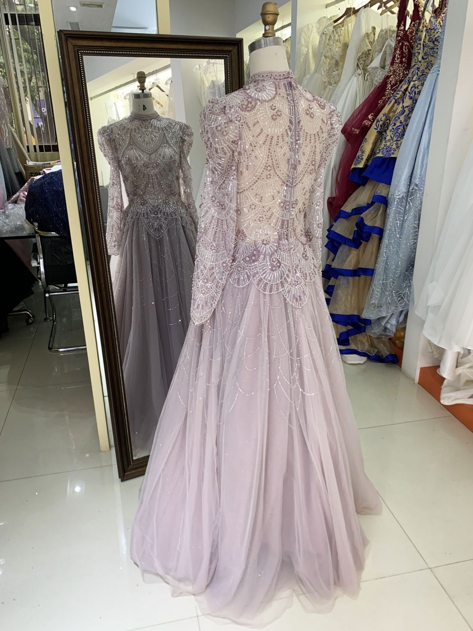 New wholesale beading long sleeves evening dress for girl elegant woman luxury 2025