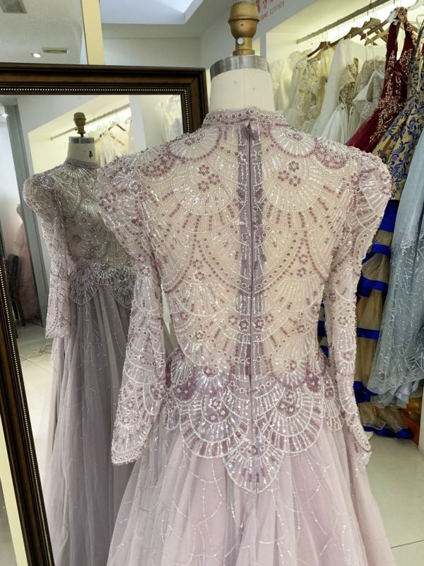 New wholesale beading long sleeves evening dress for girl elegant woman luxury 2025