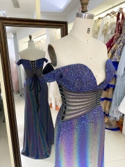Purple off shoulder rhinestone mermaid corset elegant prom dresses luxurious 2025