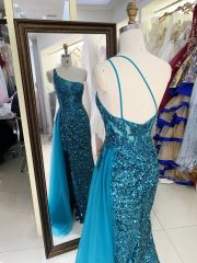New green one shoulder wholesale outfit long gowns evening dresses for prom night