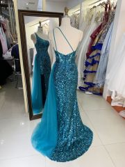 New green one shoulder wholesale outfit long gowns evening dresses for prom night