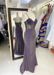 Wholesale purple new glitter corset long hand pleated sleeveless side slit mermaid prom dress 2025