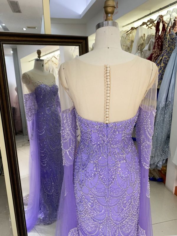 New wholesale beading long sleeves evening dress for girl luxury sequined prom dress 2025