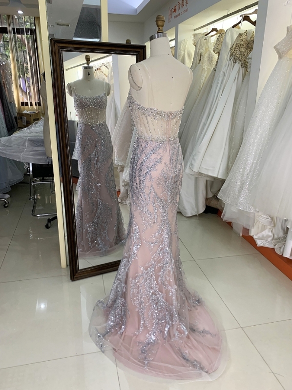 Wholesale new rose gold corset beading see through mermaid glitter zipper up back prom dresses