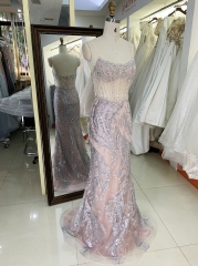 Wholesale new rose gold corset beading see through mermaid glitter zipper up back prom dresses