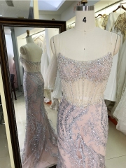 Wholesale new rose gold corset beading see through mermaid glitter zipper up back prom dresses