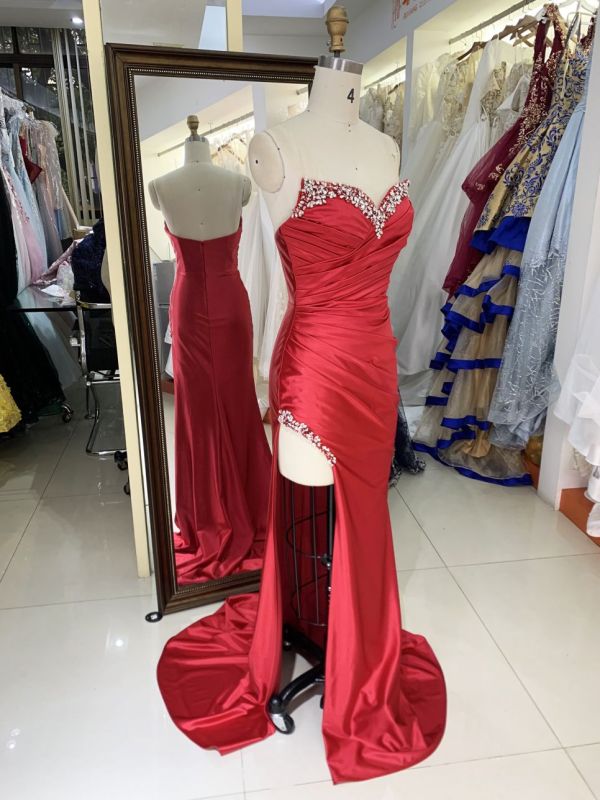 Wholesale new rose gold corset beading see through mermaid glitter zipper up back prom dresses 2025
