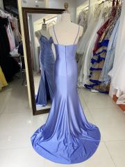 New beading tassels wholesale blue long gowns evening dresses for prom dress satin