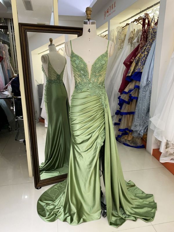 New beading chain floral wholesale long gowns evening V neck 2025 girl dress prom