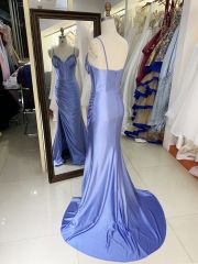 New beading tassels wholesale blue long gowns evening dresses for prom dress satin