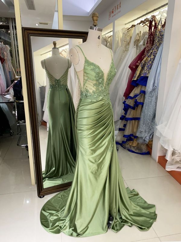 New beading chain floral wholesale long gowns evening V neck 2025 girl dress prom