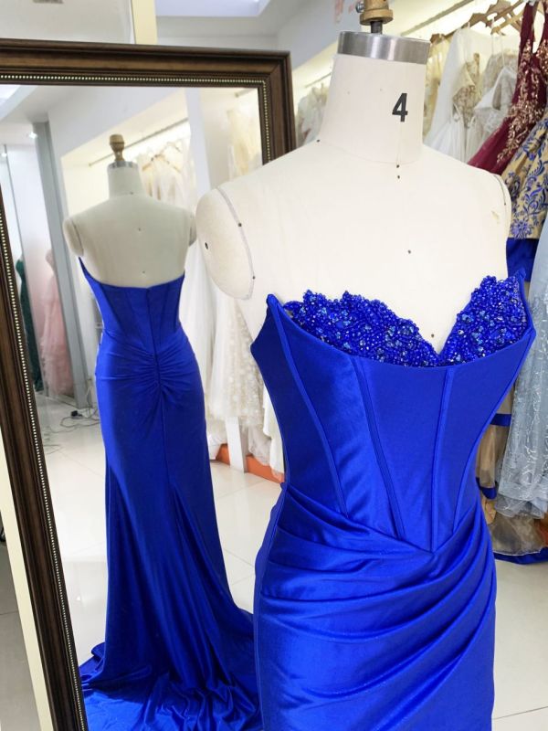 2025 New beading wholesale royal blue long gowns evening dresses for prom dress girl