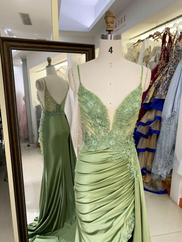 New beading chain floral wholesale long gowns evening V neck 2025 girl dress prom