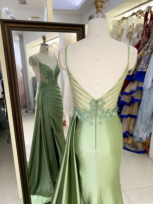 New beading chain floral wholesale long gowns evening V neck 2025 girl dress prom