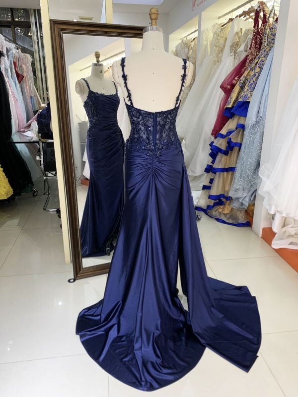 2025 New beading wholesale elegant long gowns navy evening dresses for prom dress girl