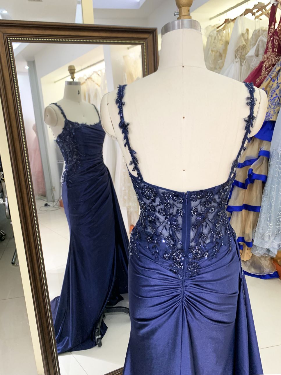 2025 New beading wholesale elegant long gowns navy evening dresses for prom dress girl
