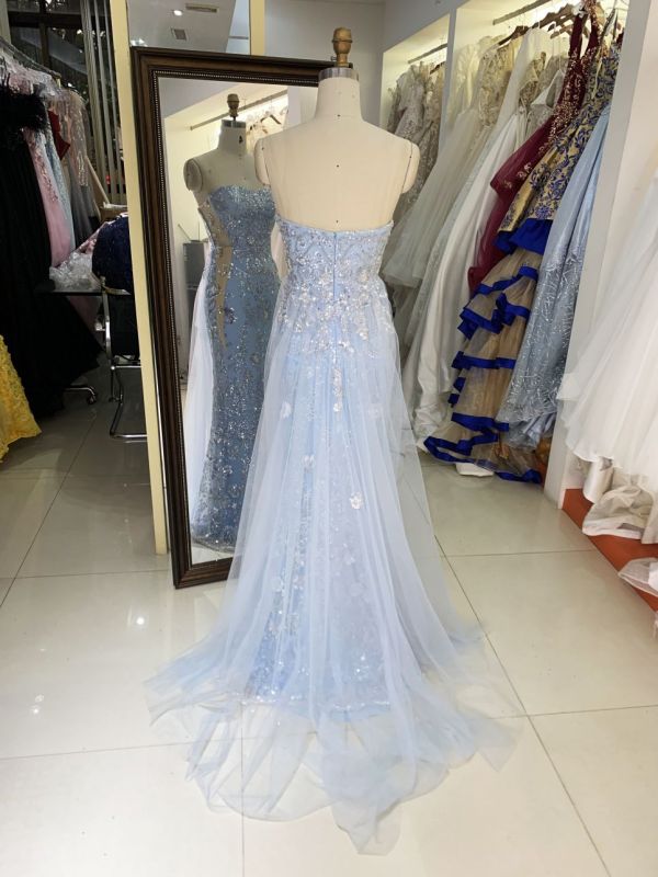 light blue sweetheart corset sequin mermaid overskirt glitter mermaid zipper up back long gown evening prom dress 2025