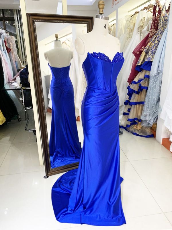 2025 New beading wholesale royal blue long gowns evening dresses for prom dress girl