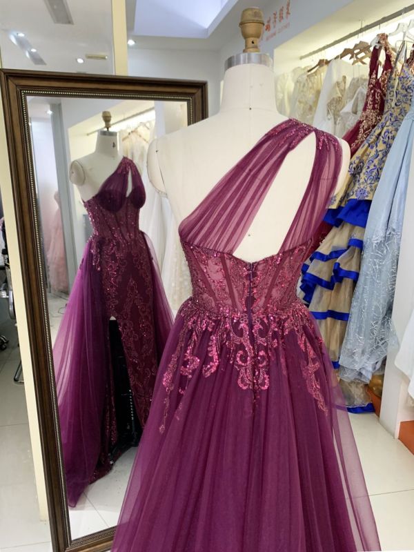 New one shoulder wholesale outfit long gowns evening dresses for prom highschoolers