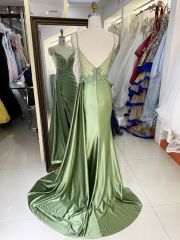 New beading chain floral wholesale long gowns evening V neck 2025 girl dress prom